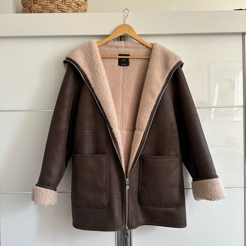Mango Faux Leather Shearling Lined Coat